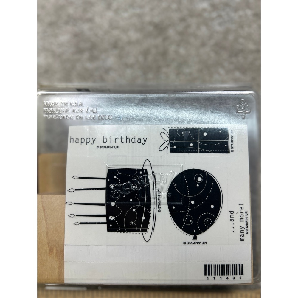Stampin Up Happy Birthday 111401 Wood Mount Rubber Stamps Cake Balloon Gift